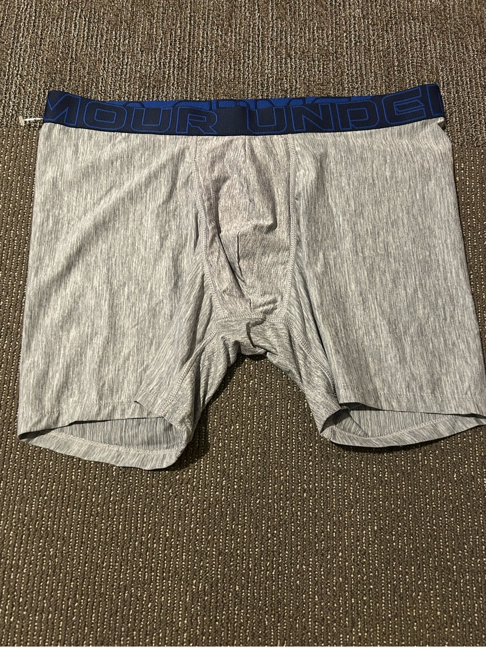 Under Armour Men’s Grey Performance Boxer Briefs with Blue Waistband
